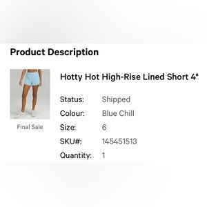 Lululemon HR Hotty Hot Shorts *never worn*